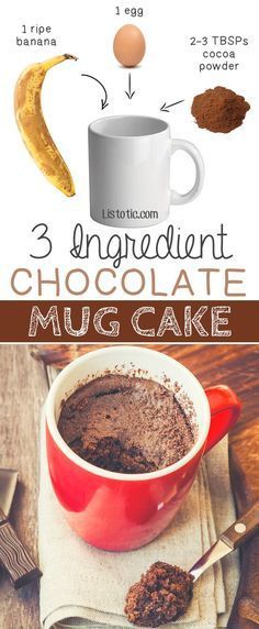 #6. 3 Ingredient Flourless Chocolate Mug Cake -- bakes in 1 minute in the microwave! | 6 Ridiculously Healthy Three Ingredient Treats Healthy Chocolate Mug Cake, Chocolate Mug Cake, Mug Cakes, Chocolate Mug Cakes, Chocolate Mugs, Mug Recipes, Makanan Diet, Snacks Saludables, Flourless Chocolate