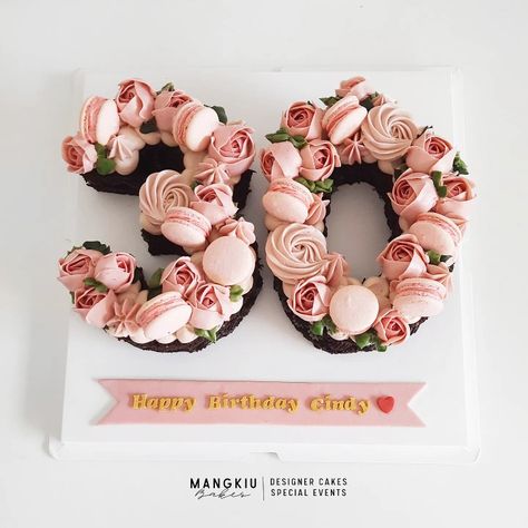 Monogram Cakes, Pink Roses Cake, Pink Rose Cake, Number Birthday Cakes, Roses Cake, Cakes Decorating, Monogram Cake, 30 Birthday Cake, Pink Birthday Cakes