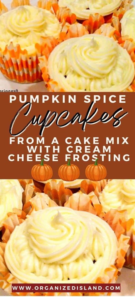 Pumpkin Cupcakes Easy, Spice Cake Mix Recipes, Easy Cream Cheese Frosting, Pumpkin Cake Mix, Spice Cake Mix And Pumpkin, Pumpkin Cupcake Recipes, Cream Cheese Frosting Easy, Spice Cake Recipes, Pumpkin Cream Cheese Muffins