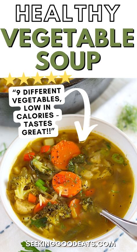 Are you looking for a delicious healthy vegetable soup recipe? Well, look no further. This delicious homemade plant-based vegetable soup is packed full of 9 different vegetables and a flavorful broth using fresh herbs. It's nutritious, low calorie, low carb, gluten-free, and vegan - with no sugar added. Alkaline Vegetable Soup, Clean Vegetable Soup, Soups With Vegetable Broth, Vegetable Soup No Tomatoes, Zero Calorie Soup, Vegetable Broth Soup, Green Vegetable Soup, Best Vegetable Soup Recipe, Healthy Vegetable Soup