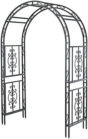 Montebello Decorative Iron Garden Arbor with 7-Inch Ground Stakes, 53 W x 23 D x 84 H Burnished Bronze Finish Garden Arbor With Gate, Pergola Plans Roofs, Wrought Iron Trellis, Metal Arbor, Small Pergola, Iron Trellis, Arbors Trellis, Metal Pergola, Wood Pergola