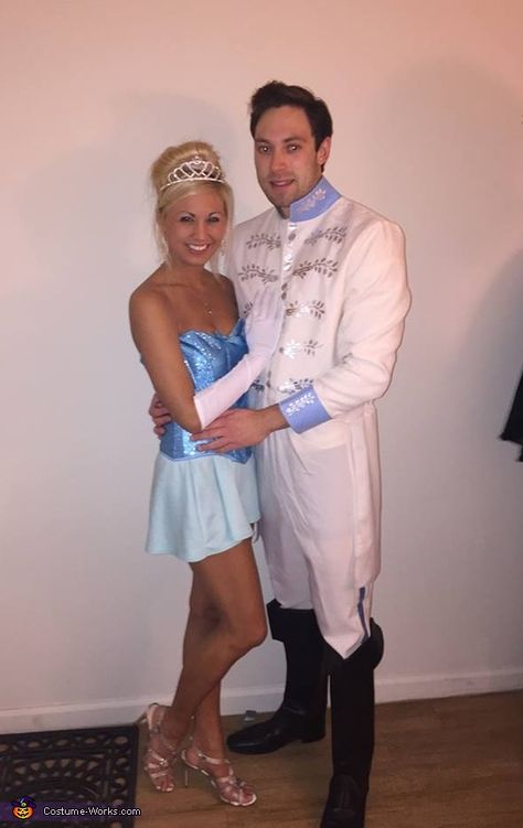 Jessica: Our costume was inspired by the fact that I (Jessica Lee) am obsessed with Disney- particularly the princesses, and my boyfriend (Matt Cuvala) decided to humor me by dressing up... Cinderella Prince Charming Costume, Cinderella And Prince Charming Costume, Cinderella Halloween Costume, Twisted Fairytales, Prince Charming Costume, Cinderella And Prince, 2015 Halloween Costumes, Diy Couples Costumes, Prince Costume