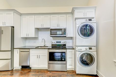 Kitchen With Washer And Dryer, Organic House Design, Garage Conversion Granny Flat, Shop With Living Quarters, Bathroom Decor Ideas Small, Inlaw Suite, One Wall Kitchen, Small Cottage Kitchen, In-law Apartment