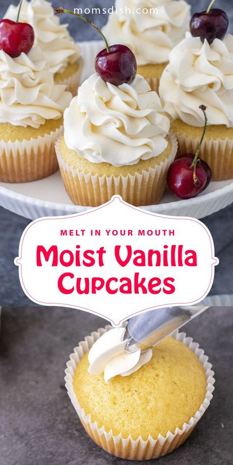 These moist vanilla cupcakes are easy to make and the perfect dessert. They are the perfect dessert for any occasion, they will literally melt in your mouth. This cupcake recipe is super easy and is perfect for any day when you are craving a sweet treat. #homemadecupcakes #vanillacupcakes #easydessertrecipe #dessertrecipe #desserts #vanillacupcakes Vanilla Cupcake Recipe Easy Homemade, Vanilla Cupcakes Box Recipe, Light Fluffy Cupcakes Recipes, The Best Cupcakes Recipe, Lifeloveandsugar.com Desserts, Olive Oil Cupcakes Recipe, Home Made Vanilla Cupcakes, Box Vanilla Cupcakes, Moist White Cupcake Recipe