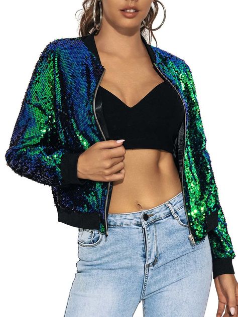 PRICES MAY VARY. 60% Polyester,40% Plastic Imported Polyester lining Zipper closure Hand Wash Only Sequin jacket is made of saprkable sequin and smooth lined.Both layers use soft and breathable fabric,Comfortable and fashionable. Open front sparkle jacket size: S /M/L.Please refer the size chart in the picture for more details that choose the most suitable size for yourself. Casual glitter bomber jackets is featuring sequins, long sleeve, open front, soft smooth full lining to stop the sequins f Sequence Jacket, Glitter Jacket, Party Jackets, Long Sleeve Outfits, Womens Jackets Casual, Tour Outfits, Zippered Cardigan, Jacket Zipper, Casual Outerwear