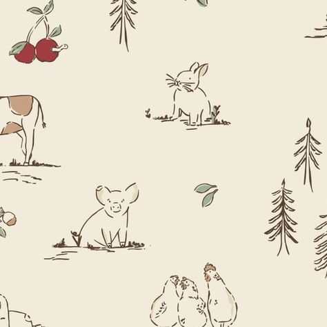 Brenda • Wallpaper + Fabric Design on Instagram: "Down on the Farm is a collection that came about because I had a little cow illustration that I really wanted to find a home for >> 🌾🐄 so happy with how the design came together and excited to come up with additional colourways 🎨 have suggestions for a fresh palette, let me know ⤵️⤵️  Design ID 17510733 @spoonflower  #patterndesign #toile #kidsroom #nursery #wallpaper #fabric #homedecor #farmanimals #spoonflower #peelandstick #removeablewallpaper #interiordesign #commercialwallpaper #autumn" Farm Animal Wallpaper, Farm Pattern, Moveable Wall, Cow Illustration, Flying Reindeer, Wallpaper Fabric, Commercial Wallpaper, Print Ideas, Down On The Farm