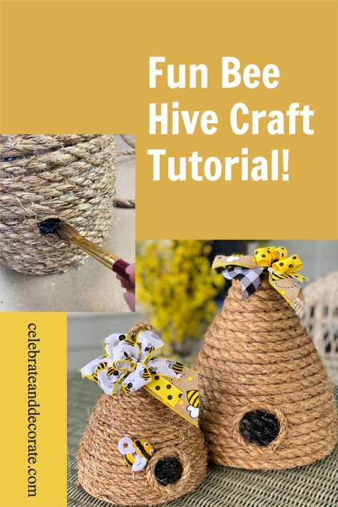 two images making bee hive craft with text overlay fun bee hive craft tutorial Diy Bee Hive, Bee Hives Diy, Homemade Gingerbread House, Bee Hive Craft, Diy Bee, Recycled Toys, Honey Diy, Bee Hives, Bee Skep