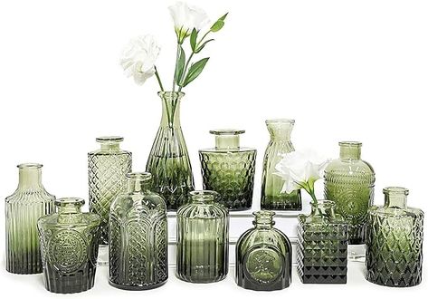 Amazon.com: SUPMIND 12pcs Glass Bud Vase Set, Small Green Flower Vases for Centerpieces in Bulk, Mini Vintage Vase for Wedding, Home,Table Decoration : Home & Kitchen Vasos Vintage, Vases For Centerpieces, Glass Bud Vase, Green Glass Vase, Elegant Centerpieces, Green Table, Vintage Wedding Decorations, Vintage Vase, Green Vase