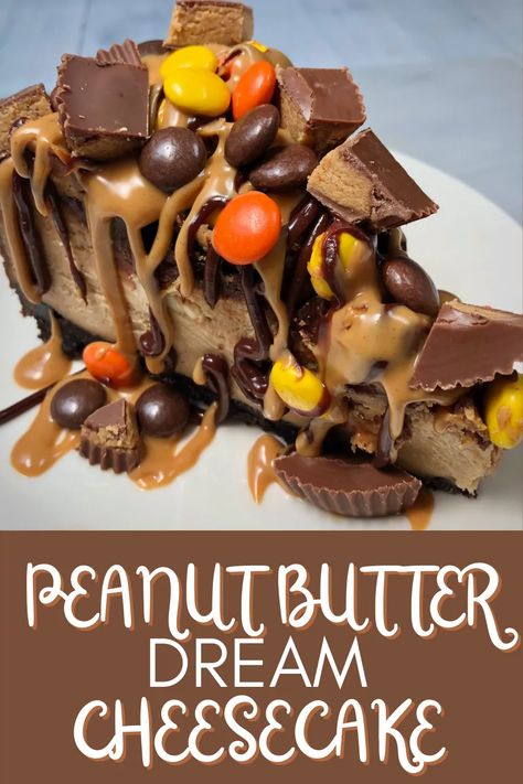 Peanut Butter Confetti Cheesecake, Resses Peanut Butter Cup Cheesecake, Reeses Pieces Cheesecake Recipe, Reese Pieces Cheesecake, Chocolate And Peanut Butter Cheesecake, Reeces Pieces Cheesecake, Reese Cheesecake Recipe, Reese’s Peanut Butter Cheesecake, Reese's Desserts