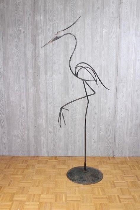 Wrought Iron Stylized Wading Bird Sculpture is available on HiBid. View this auction and search for other auctions now on the leading online auction platform. Cutlery Art, Metal Sculptures Garden, Wrought Iron Decor, Wire Art Sculpture, Welding Art Projects, Metal Yard Art, Metal Garden Art, Sculpture Metal, Metal Birds