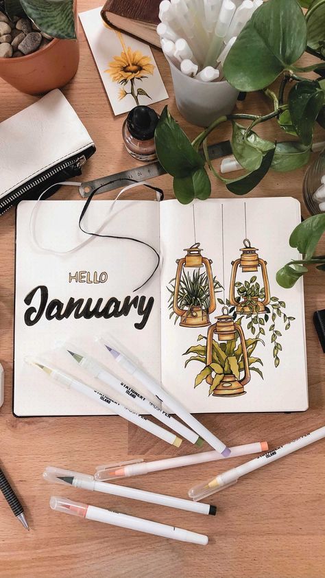 Cover Page Art, January Bullet Journal Cover, Journal Cover Page, Bullet Journal Cover, January Bullet Journal, Bullet Journal Page, Travel Journal Scrapbook, Bullet Journal Cover Page, Bullet Journal Cover Ideas