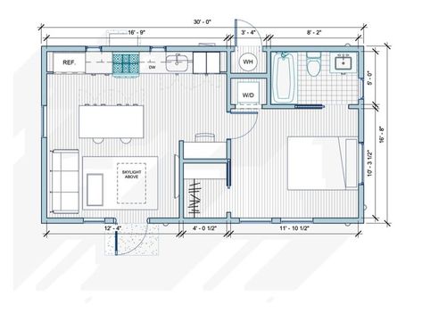 500 sq. ft. 1 Bedroom, 1 Bath Standard ADU Plan for Los Angeles Guest Bedroom Floor Plan, Adu Bathroom Ideas, One Bedroom Adu Floor Plans, 1 Bedroom Adu Plans, One Bedroom Adu, Tiny Home Floorplan 1 Bedroom, Adu Plans One Bedroom, Small House Layout 1 Bedroom, 1 Bedroom Pool House