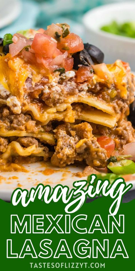 10 layers of deliciousness. This Mexican lasagna recipe is full of pasta, beef, beans and salsa. You'll love this Mexican casserole! Lasagna Recipe Mexican, Easy Mexican Taco Lasagna, Texas Lasagna Recipe, Taco Lasagna Recipe With Noodles, Mexican Taco Lasagna Recipe, Mexican Lasagna Recipe With Noodles, Mexican Lasagna With Noodles, Crockpot Mexican Lasagna, Lasagna With Noodles