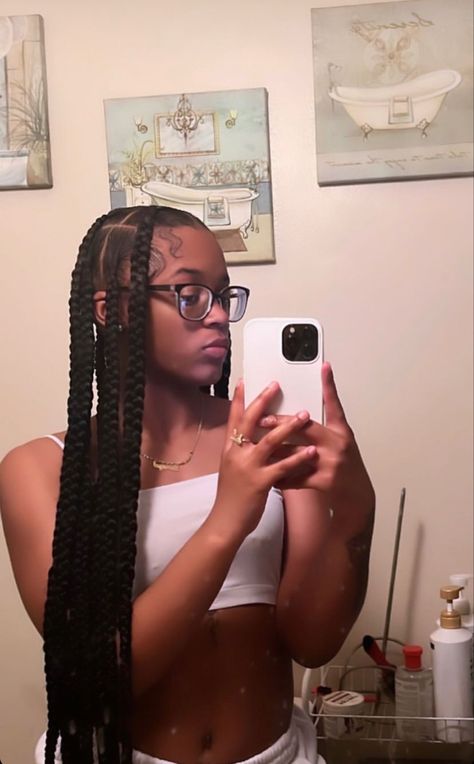 Jayda Wayda Jumbo Braids, Ponytails Braids For Black Hair, 8 Box Braids Hairstyles, 4 Parts 8 Braids, Cute Braided Hairstyles Simple, Two Big Braids Hairstyle, Simple Box Braids For Black Women, Big Part Knotless Braids, Jadya Wayda Braids 5 Braids