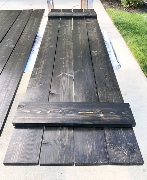 These DIY craftsman shutters are super easy to make and an affordable way to add curb appeal. The board and batten design and black stain are a beautiful touch to any home. Craftsman Shutters, Wood Shutters Exterior, Craftsman Garage Door, Farmhouse Shutters, Cedar Shutters, Add Curb Appeal, Shutter Designs, Board Batten, Black Shutters