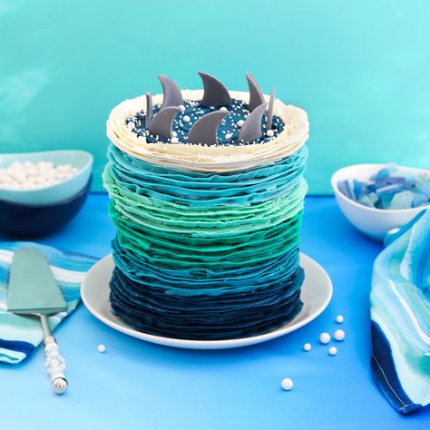 Cake Leveler, Shark Cake, Marshmallow Fondant, Shark Birthday Party, Shark Themed, Blue Food Coloring, Shark Party, Blue Food, White Cake Mixes