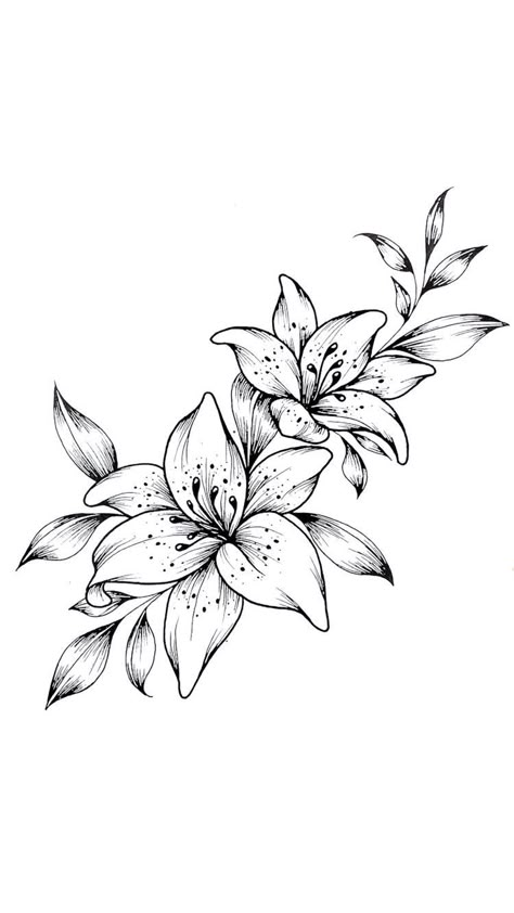 Lilly Tattoo Design, Lilly Flower Tattoo, Flower Tattoo Stencils, Lillies Tattoo, Lily Flower Tattoos, Lily Tattoo, Tattoo Stencil Outline, Floral Tattoo Design, Flower Tattoo Designs