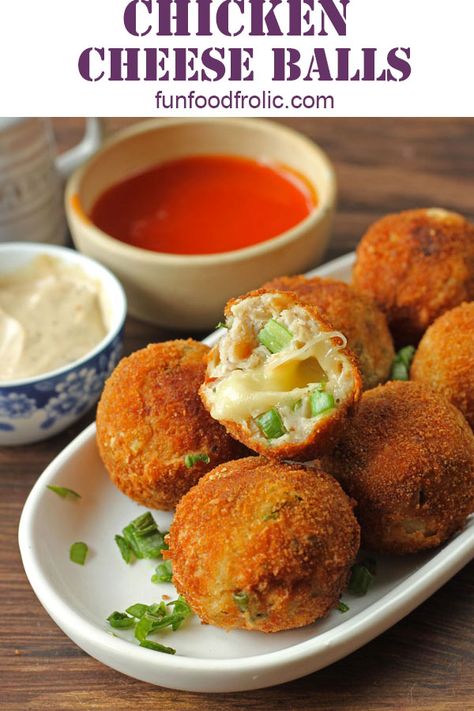 Best ever chicken cheese balls. try this recipe once and you will never ever go back to those frozen cheese ball packets via funfoodfrolic.com #cheese #chickenrecipes #chicken #snacks #partyfood #partyplanning #appetizer #meatballs Chicken Cheese Ball, Chicken Cheese Balls, Fried Cheese, Chicken Balls, Chicken Snacks, Iftar Recipes, Meatball Recipe, Cheese Chicken, Cheese Ball Recipes