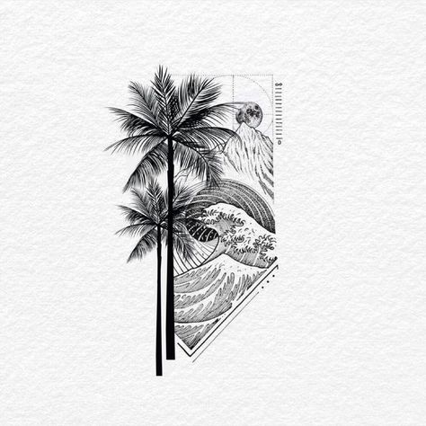 Bali Tattoo Ideas Men, Men’s Beach Tattoos, Mens Beach Tattoo, Beach Tattoo Men, Beach Tattoos Men, Rose Leg Tattoo Men, Island Tattoo Men, Abstract Tattoo Designs Minimalist, Tattoo Idea Back