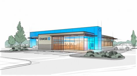 Chase Bank- Defining an Architecture Vocabulary – DAVE PINTER Modern Bank Design Exterior, Bank Facade Design, Bank Design Architecture, Architecture Vocabulary, Bank Exterior, Bank Facade, Bank Architecture, Art Museum Architecture, Bank Interior Design