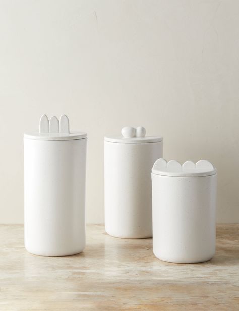 Shapeshifter Ceramic Canisters (Set of 3) by Sarah Sherman Samuel Dark Green Cabinets, Counter Backsplash, New Ideas For Home, Ceramic Kitchen Canisters, Ceramic Canister Set, Sarah Sherman, Ceramic Storage, Sarah Sherman Samuel, Ceramic Canisters