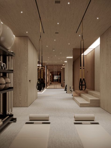 Craft & Concept | VILLA FOUNEX Zen Gym Design, Zen Gym, Concept Villa, Lobby Designs, Fitness Center Design, Office Reception Design, Boutique Gym, Gym Flooring Rubber, Fitness Studio Training