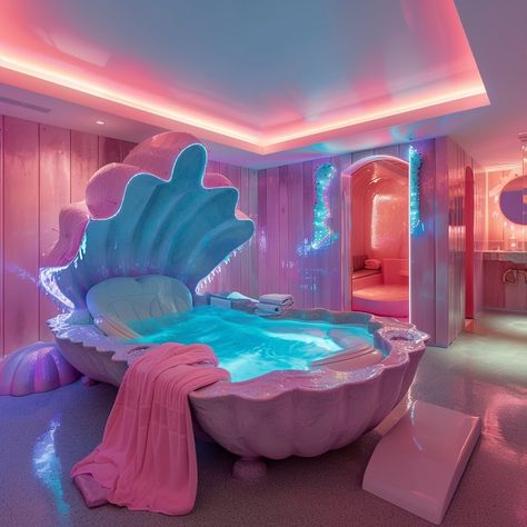 Y2K shell hot tubs and baths for mermaids 🎀 One of them looks to be a bed bath for a mermaid, thought it was cute and decided to share anyway 💗 . . . . . . #mermaidvibes #y2kaesthetics #y2k #aigeneratedartwork #midjourneyv6alpha #midjourneyv6 #digitalartoftheday #digitalartdesign #aiphoto Bedroom With Hot Tub, Mermaid Inspired Room, Cute Beds, Western Living Room Ideas, Beds Cute, Y2k Home Decor, Mermaid Bedroom Ideas, Mermaid Bed, Shell Bed