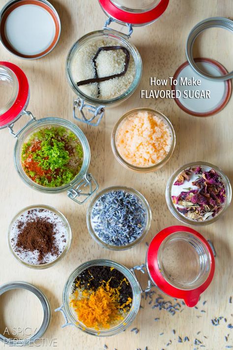 Flavored Sugars, Infused Sugar, Drawing Food, Vanilla Bean Powder, Diy Food Gifts, A Spicy Perspective, Sugar Recipes, Flavored Salts, Gifts For Mother's Day