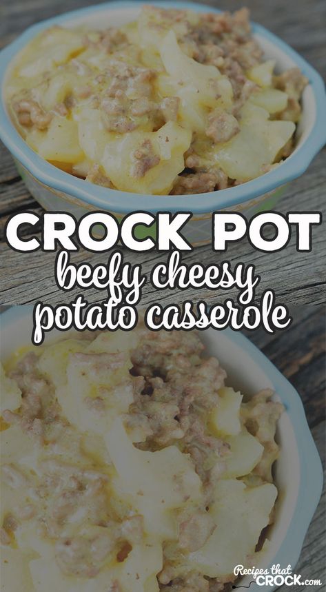 This Beefy Cheesy Crock Pot Potato Casserole is a great casserole for the whole family. Get your meat and potatoes all in one pot! It is SO good! Crock Pot Potato Casserole, Crock Pot Potato, Hamburger In Crockpot, Dinner Videos, Hamburger And Potatoes, Crock Pot Beef, Crock Pot Potatoes, Cheesy Potato Casserole, Meat And Potatoes