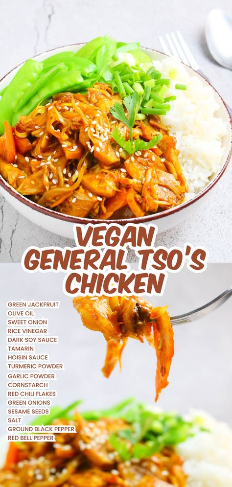 Craving the sweet, tangy, and savory flavors of General Tso's chicken without the meat? Try this Vegan General Tso's Jackfruit recipe! Packed with tender jackfruit and a delicious sauce, it's a cruelty-free twist on a classic Chinese dish. Whether you're a vegan foodie or simply exploring new flavors, this dish is a must-try. Spice up your dinner with this plant-powered delight! Jackfruit Vegan Recipes, Jackfruit Recipe, Vegan Chinese Food, Vegan Jackfruit, Canned Jackfruit, General Tso's Chicken, Vegan Chinese, Jackfruit Recipes, Sweet And Spicy Sauce