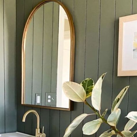 Nerissa Sarantos on Instagram: "If you have a mostly neutral paint palette throughout your home, bathrooms are a great space to incorporate a moody color or bold wallpaper pattern. I am loving the painted green vertical shiplap in this bathroom. And guess what, I have the paint color for you today! (Behr) Pinecone Hill. Happy Friday friends! Design: @mylushabode" Pinecone Hill Behr Paint, Pinecone Hill Behr, Green Vertical Shiplap, Neutral Paint Palette, Green Bedroom Walls, Vertical Shiplap, Shiplap Bathroom, Friends Design, Bathroom Accent Wall