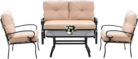 Amazon.com: Oakmont Outdoor Furniture Patio Conversation Set Loveseat, 2 Chairs, Coffee Table with Cushion, Lawn Front Porch Garden, Metal Chair Set Wrought Iron Look (Brown) : Everything Else Front Porch Garden, Metal Frame Chair, Outdoor Furniture Patio, Stylish Outdoor Furniture, Metal Outdoor Furniture, Wrought Iron Patio Chairs, Patio Loveseat, Metal Chair, Brown Cushions