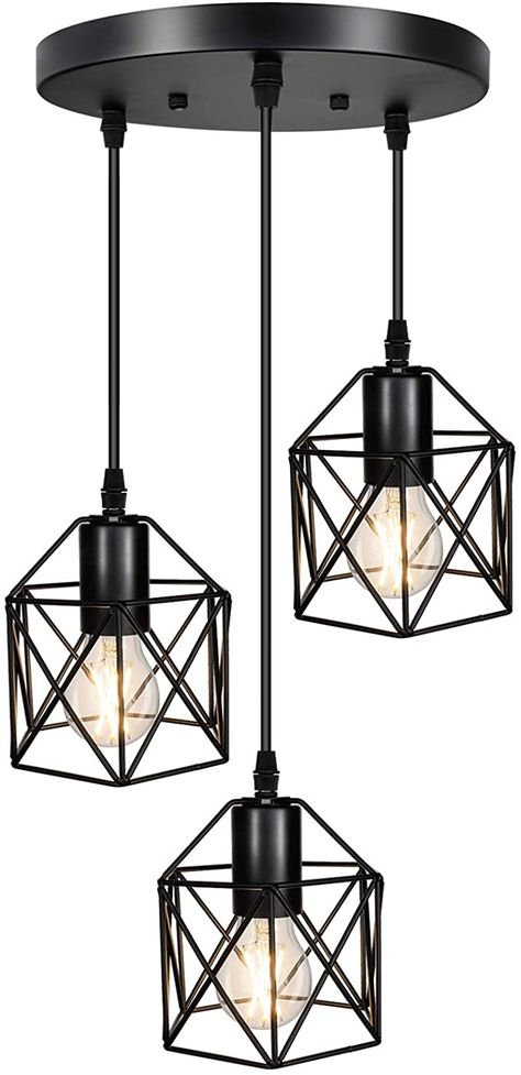 Light Fixtures Vintage, Lamps For Kitchen, Diy Pendant Light, Geometric Pendant Light, Cage Pendant Light, Rustic Pendant Lighting, Hanging Ceiling Lamps, Island Dining, Farmhouse Pendant Lighting