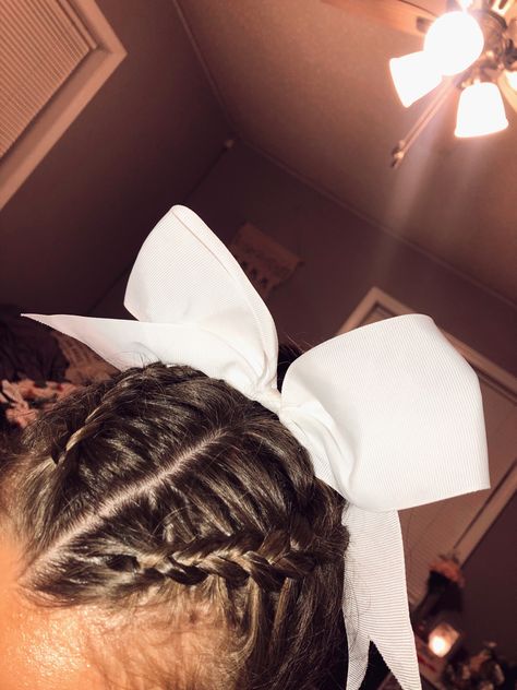 #hair #cheer #cheerhairstyles Cheer Hairstyles With Bows Braids, Cute And Easy Cheer Hairstyles, High Pony Cheer Hair, Cheerleader Hairstyles With Bows Cheer Hair High Ponytails, Cheer Leading Hairstyles, Half Up Half Down Cheer Hairstyles, Hairstyles For Cheer Pictures, Cheer Leader Hairstyles, Cheer Hairstyles With Bows Half Up