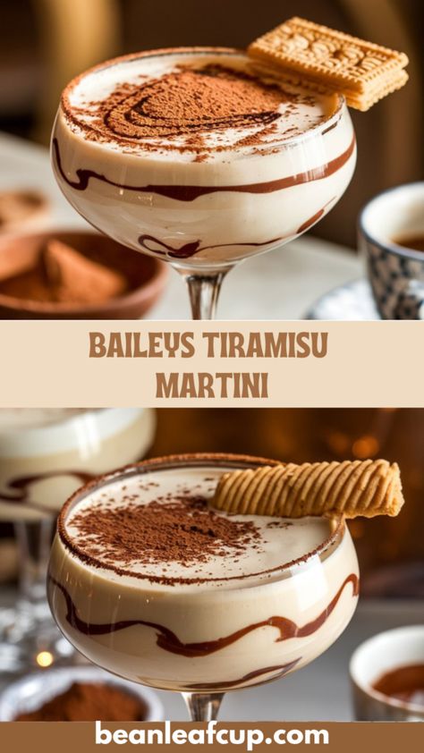 Indulge in a rich and creamy Baileys Tiramisu Martini. Learn how to make this dessert cocktail with simple steps and easy-to-find ingredients. Baileys Tiramisu Martini, Baileys Tiramisu Espresso Martini, Tiramisu Cocktail Recipe, Baileys Cocktails Easy, Tiramisu Martini Recipe, Dessert Alcoholic Drinks, Baileys Cocktails Recipes, Creamy Alcoholic Drinks, Simple Drink Recipes Alcoholic