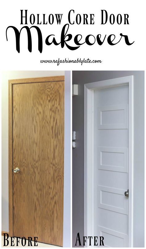 This post has been a long time coming and I couldn’t be happier with the results!  We have ugly brown fake hollow core doors throughout our house.  I wanted to get all new doors but then realized what a pain it is to replace doors.  I already tormented my husband Read More Deur Makeover, Hollow Core Door Makeover, Interior Door Makeover, Hollow Core Door, Diy Interior Doors, Closet Door Makeover, Hollow Core Doors, Diy Makeover, Door Makeover