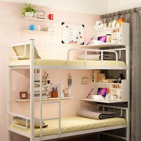 Bunk Bed Shelf Ideas, Bunk Bed Lighting Ideas, Bunk Bed Aesthetic, Dorm Bunk Beds, Bunk Bed Decor, Bunk Bed Wall, Bunk Bed Shelf, Bed Shelf, Bunk Bed Rooms