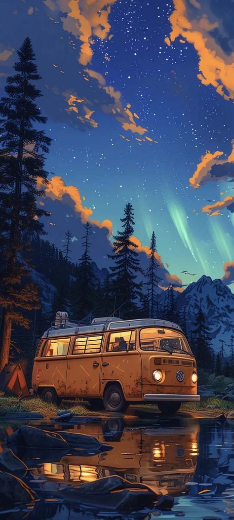 Forest Van Camping iPhone Wallpaper HD Black Hd Wallpaper Iphone, Camping Wallpaper, Iphone Wallpaper Hd, Iphone Wallpaper Fall, Iphone Wallpaper Images, Free Iphone Wallpaper, Van Camping, More Wallpaper, Landscape Wallpaper