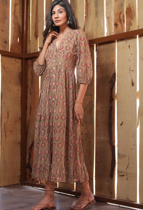 ### Bohemian Floral Maxi Dress - Embrace Artistry and Comfort in Rust Indulge in the allure of bohemian chic with our handmade Bohemian Floral Maxi Dress in Rust. Crafted with care from 100% voile cotton and adorned with a captivating hand-blocked floral design, this dress promises a one-of-a-kind artistic charm that resonates with the free-spirited soul. #### Features: - **Hand-Blocked Print Each dress boasts a unique, hand-crafted floral pattern, adding character and authenticity. - **Oversized Boho Style Embrace freedom and movement with the relaxed silhouette, perfect for carefree adventures. - **Sheer yet Subtle Unlined for a breezy feel, the fabric is delicately sheer without being transparent, offering just the right amount of allure. - **Handmade in India Infused with the craftsman Western Dresses For Women Casual, Bohemian Casual Dress, Dresses For Women Casual, Western Dresses For Women, Bohemian Summer, Dress Handmade, Bohemian Floral, Free Spirited, Western Dresses