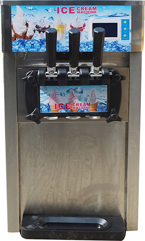 INTBUYING 110V Commercial Soft Ice Cream Machine 1200W Frozen Yogurt Machine Mix 3 Flavor Commercial Ice Cream Machine, Frozen Yogurt Machine, Best Ice Cream Maker, Gelato Maker, Soft Ice Cream, Bakery Menu, Ice Cream Makers, Yummy Ice Cream, Copper Tube