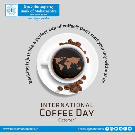 It doesn’t matter where you’re from – or how you feel… There’s always peace in a strong cup of coffee On this International Coffee Day - Sit back, relax and enjoy a cup of coffee. Happy International Coffee Day!!! #BankofMaharashtra #mahabank #Coffeeday International Coffee Day Creative Ads, Coffee Day Creative Ads, Happy International Coffee Day, International Coffee Day, Human Rights Day, Uae National Day, Coffee History, International Coffee, Adobe Photoshop Design