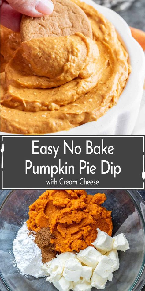 This easy Pumpkin Dip is made in 5 minutes or less with only 4 simple ingredients! It is an easy Halloween dessert or Thanksgiving dessert made with cream cheese, pumpkin puree, and pumpkin pie spice. Every bite is like a scoop of creamy, pumpkin pie. Make this pumpkin pie dip with cream cheese and serve it with graham crackers, pie crust, or ginger snaps for the perfect no bake pumpkin pie dip for parties. Easy Pumpkin Dip With Cream Cheese, Pumpkin Pie Dip With Cream Cheese, Cream Cheese Pumpkin Dip, Cream Cheese Pumpkin Dessert, Pumpkin Cream Cheese Pie No Bake, Pumpkin Dip With Cream Cheese, Dip For Parties, Pumpkin Pie Cheesecake Dip, Easy Pumpkin Dip