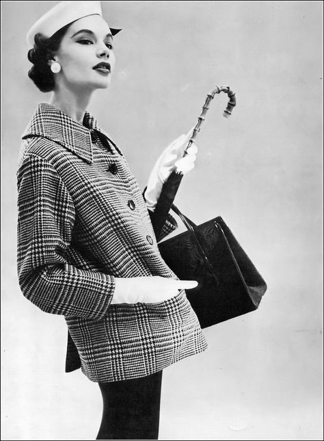 Celtic Fashion, 1950 Fashion, Louis Feraud, Glen Plaid, February 15, Plaid Fashion, Plaid Jacket, 50s Fashion, 1950s Fashion