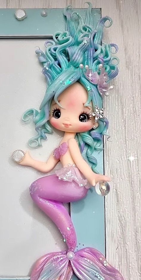 Clay Mermaid, Polymer Clay Mermaid, Polymer Clay People, Animal Birthday Cakes, Polymer Clay Fairy, Polymer Clay Gifts, Clay Magnets, Handmade Birthday Gifts, Air Dry Clay Projects