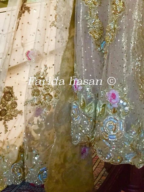 Farida hassan Farida Hasan, Mehndi Outfits, Formal Wear Women, Punjabi Outfits, Cutwork Embroidery, Pakistani Wedding Dresses, The Senses, Wedding Preparation, Pakistani Designers