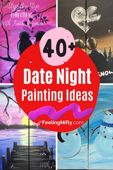 Paint Together Couple, Couple Diy Painting Ideas, Couples Painting Date Night, Paint Night Couples Date Ideas, Partner Canvas Painting Ideas, Paint Night Ideas Couples, Painting With A Twist Ideas For Couples, Valentine Canvas Painting For Couples, Acrylic Painting For Couples