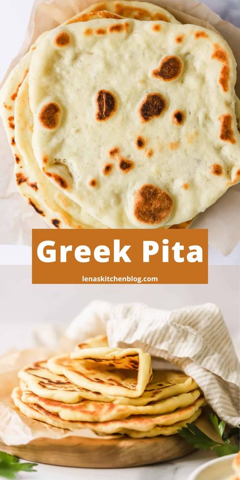 Greek Pita Bread, Greek Pita, Greek Recipes Authentic, Homemade Pita Bread, Pita Recipes, Pita Bread Recipe, Greek Dinners, Greek Dishes, Easy Bread Recipes