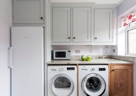 Laundry Room With Fridge And Freezer, Laundry Room Ideas With Deep Freezer, Laundry Room Fridge, Deep Freezer In Laundry Room, Freezer In Laundry Room, Laundry Room With Freezer, Fridge In Laundry Room, Tiny Utility, Ideas For Laundry Room