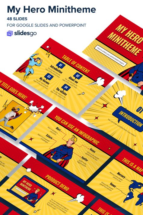 Is it a bird? Is it a plane? No! It's a creative Slidesgo template with comic style! Download it now for Google Slides and PPT Comic Presentation, Slidesgo Templates, Yellow Illustration, Presentation Slides Design, Slides Design, Power Point Template, Comic Book Style, Illustration Cartoon, Cartoon Man