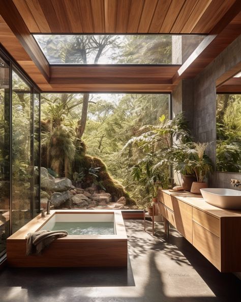 Sustainable Interior, Indoor Outdoor Bathroom, Biophilic Design, Modern Home Design, Kitchen Remodel Ideas, Outdoor Bathrooms, Small Bathroom Decor, House Bathroom, House Goals